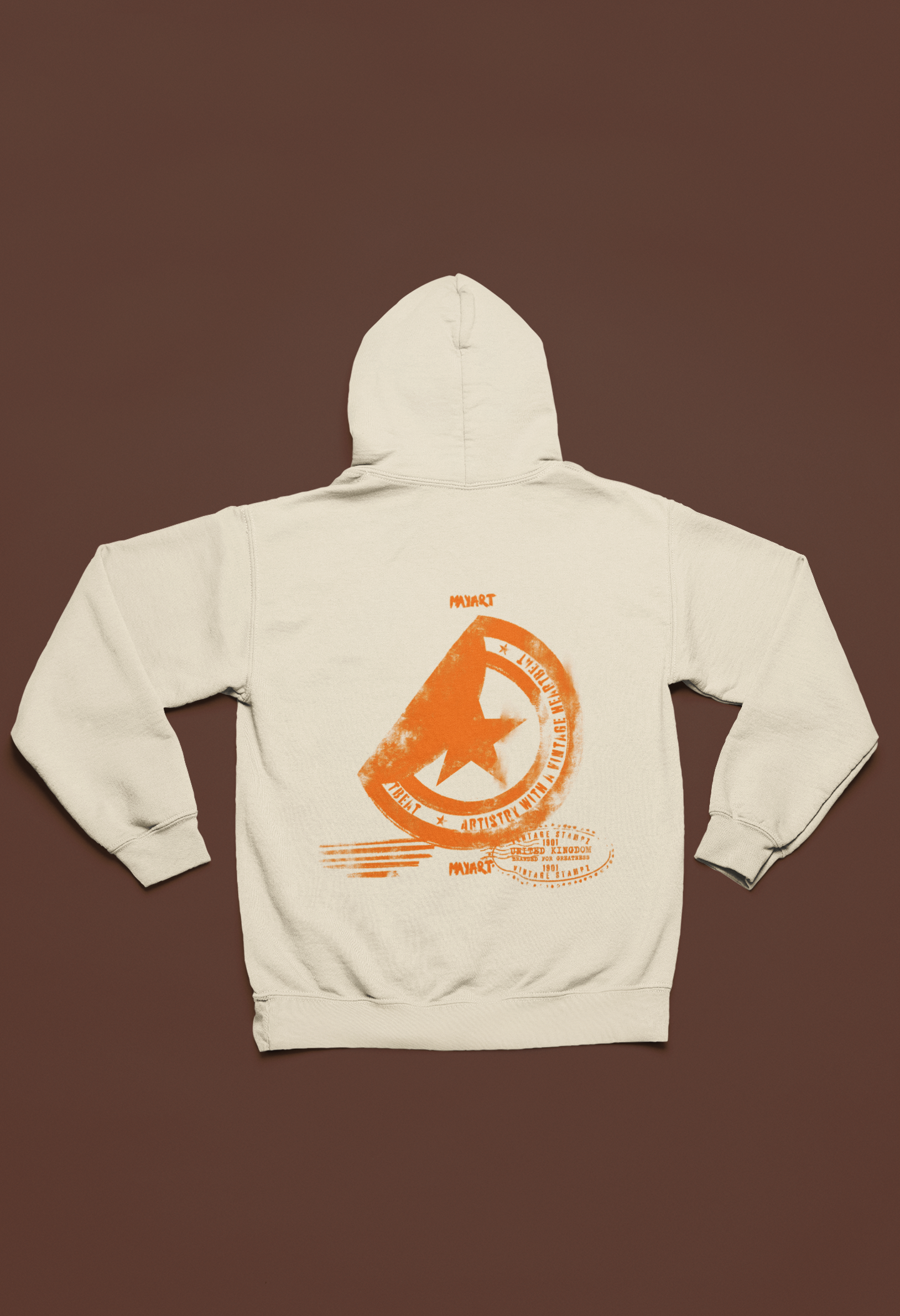 PREMIUM VINTAGE HEARTBEAT HOODIE (OFF-WHITE &ORANGE)