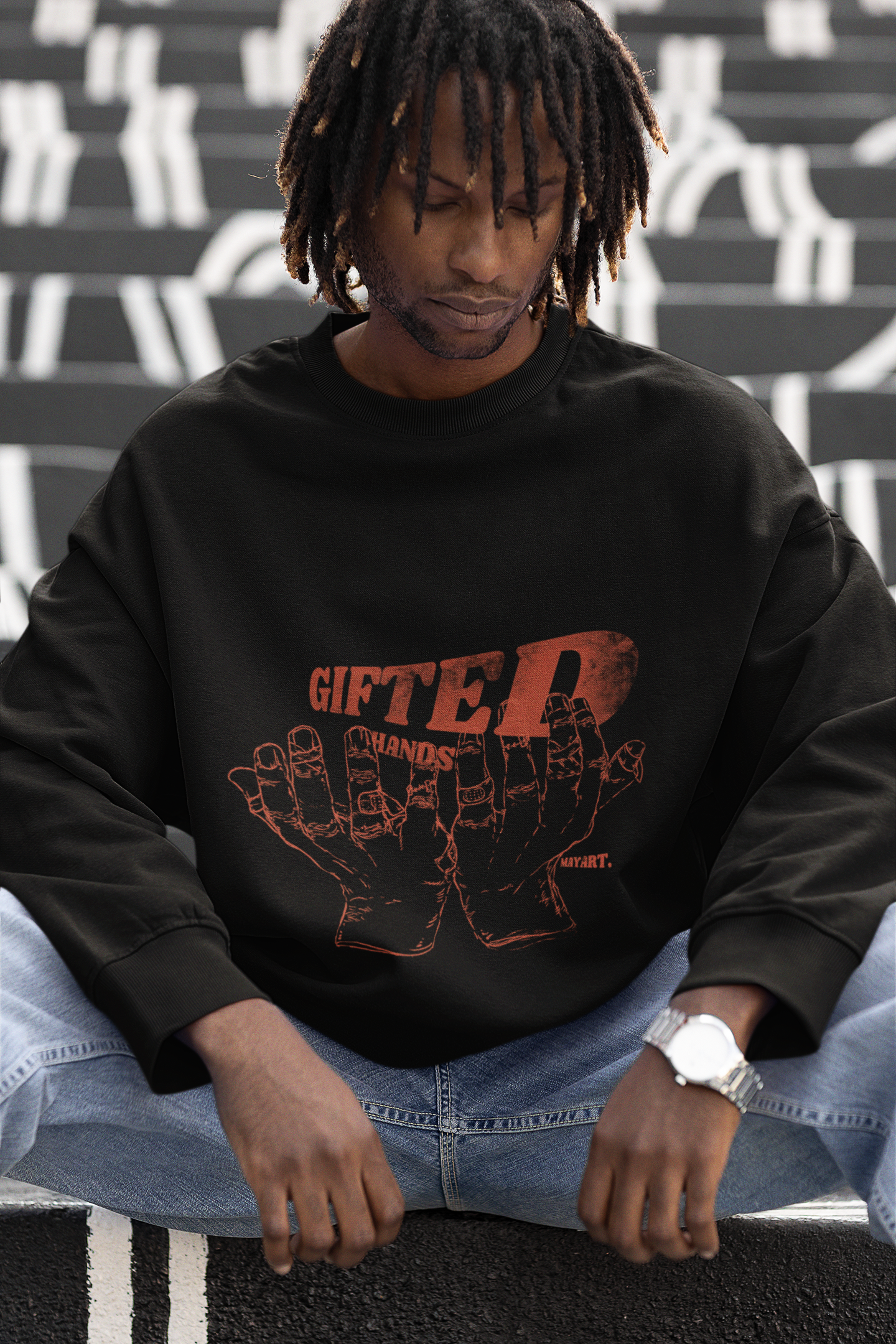 PREMIUM GIFTED HANDS UNISEX SWEATSHIRT (BLACK & RED)