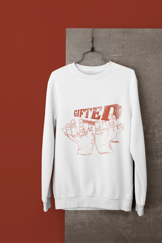 PREMIUM GIFTED HANDS UNISEX SWEATSHIRT (WHITE & RED)